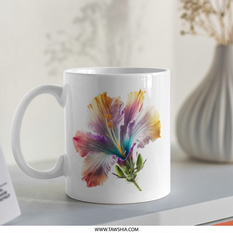 Hibiscus Mug, Floral Mug, Colorful Flower, Tea Coffee Mug, Gift Idea, Unique Mug, Tropical Flower, Botanical Mug, Gift for Her - Tawshia