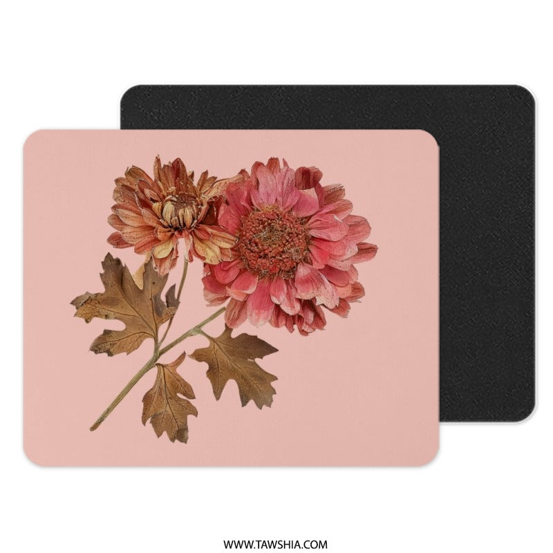 Floral Mouse Pad, Pink Chrysanthemum, Botanical Desk Decor, Flower Mousepad, Pressed Flower Art, Office Gift, Floral Computer Accessory - Tawshia
