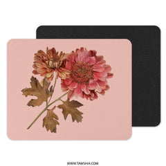 Floral Mouse Pad, Pink Chrysanthemum, Botanical Desk Decor, Flower Mousepad, Pressed Flower Art, Office Gift, Floral Computer Accessory - Tawshia