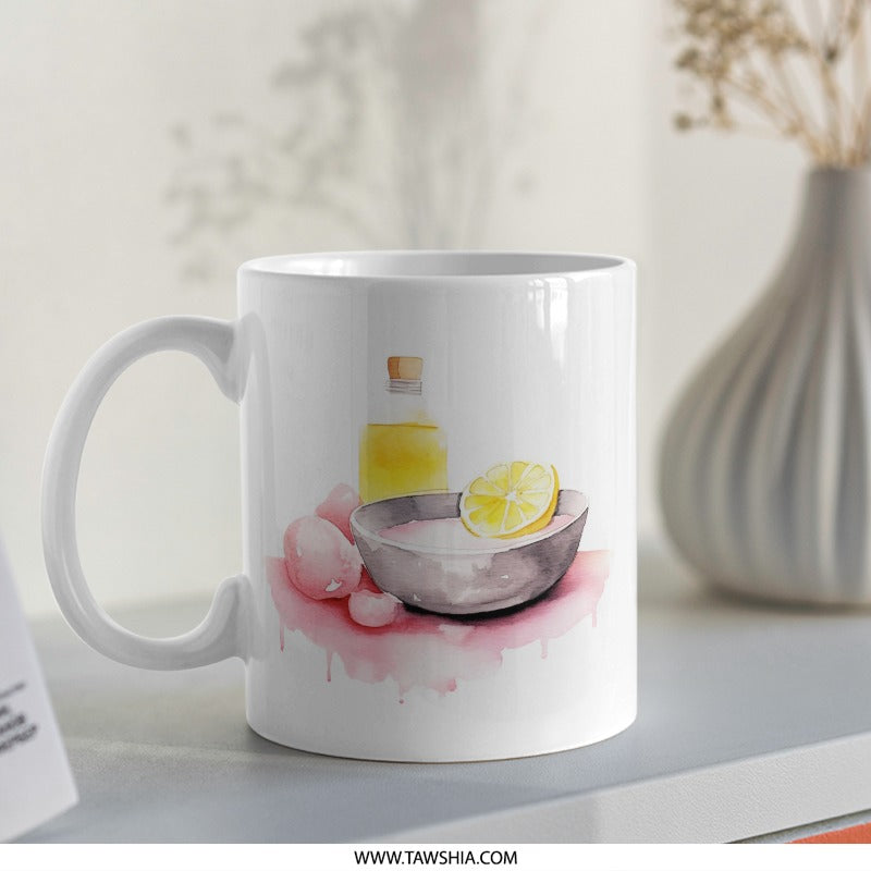 Lemon Spa Mug, Watercolor Mug, Aromatherapy Mug, Self Care Mug, Essential Oil Mug, Relaxation Gift Idea, Spa Lover Gift SKU: MG10004199 - Tawshia