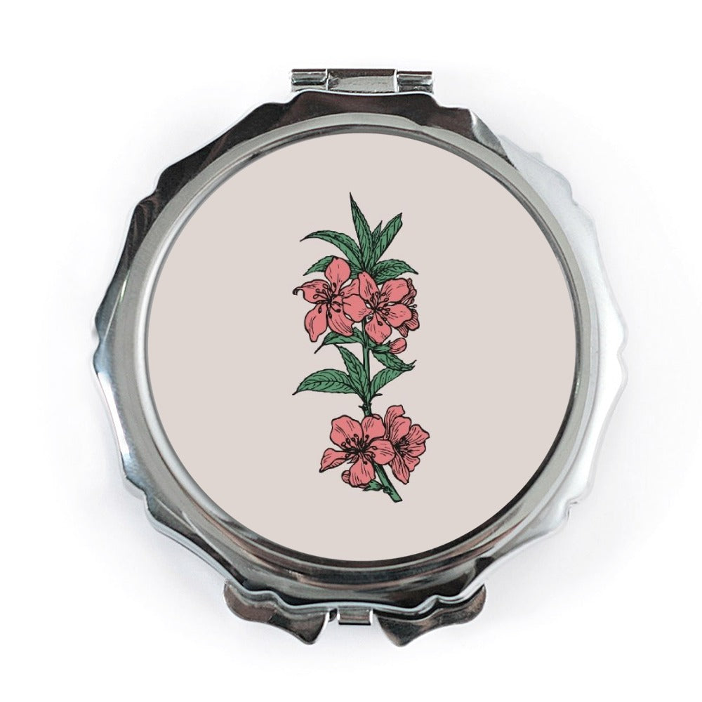 Floral Pocket Mirror, Pink Cherry Blossom Compact Mirror, Botanical Gift, Flower Makeup Mirror, Purse Mirror - Tawshia