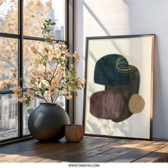 Modern Abstract Wall Art, Geometric Shapes Print, Contemporary Art Decor, Minimalist Wall Hanging, Home Decor, Framed Art - Tawshia