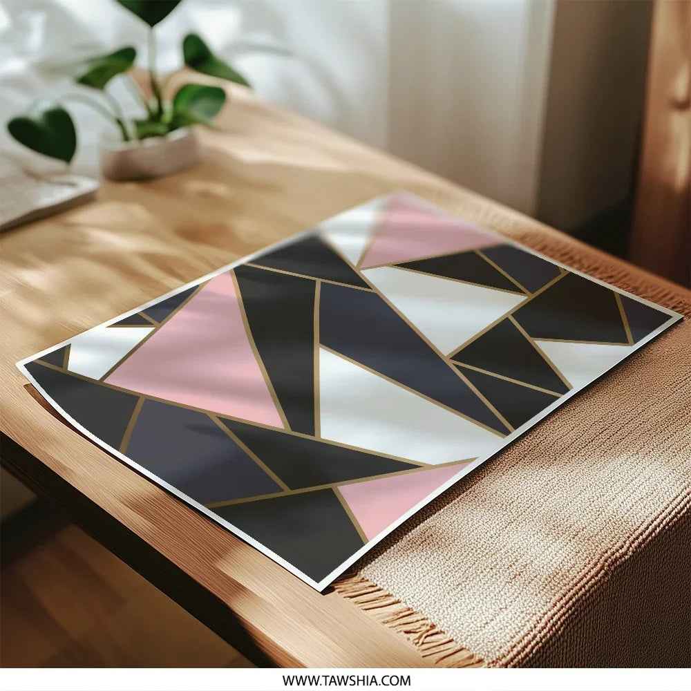 Geometric Art Photographic Print, Abstract Triangle Wall Art, Pink Navy Gold Decor, Modern Home Decor, Unique Gift Idea - Tawshia