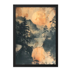 Lake and Moon Wall Art, Landscape Art Print, Nature Home Decor, Forest Art, Scenic Painting, Gift Idea, Modern Wall Art, Printable Art - Tawshia