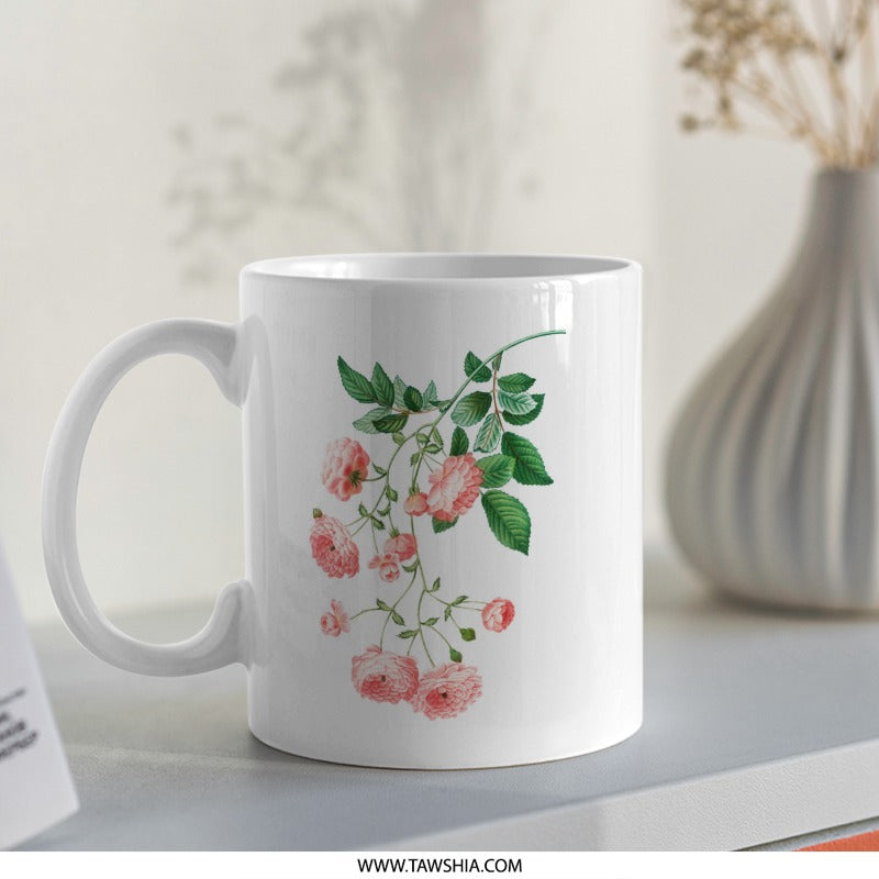 Vintage Pink Rose Mug, Floral Coffee Mug, Botanical Print, Gift Idea, Tea Cup, Flower Mug, Elegant Design, Unique Coffee Cup - Tawshia
