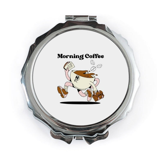 Morning Coffee Pocket Mirror, Cartoon Coffee Cup, Cute Portable Mirror, Retro Coffee Lover Gift, Travel Mirror, Makeup Mirror - Tawshia