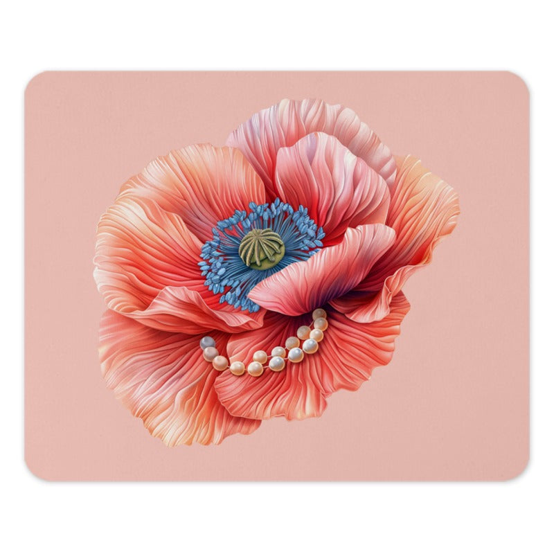 Poppy Mouse Pad, Floral Desk Mat, Office Decor, Unique Mousepad, Pearl Flower, Stylish Computer Accessory, Gift for Her, Pink - Tawshia