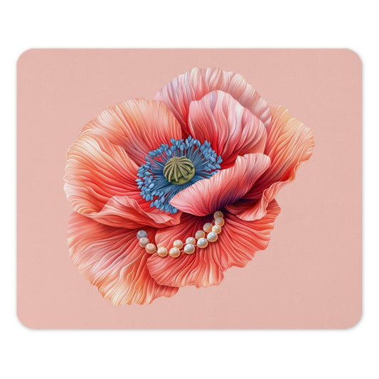 Poppy Mouse Pad, Floral Desk Mat, Office Decor, Unique Mousepad, Pearl Flower, Stylish Computer Accessory, Gift for Her, Pink - Tawshia