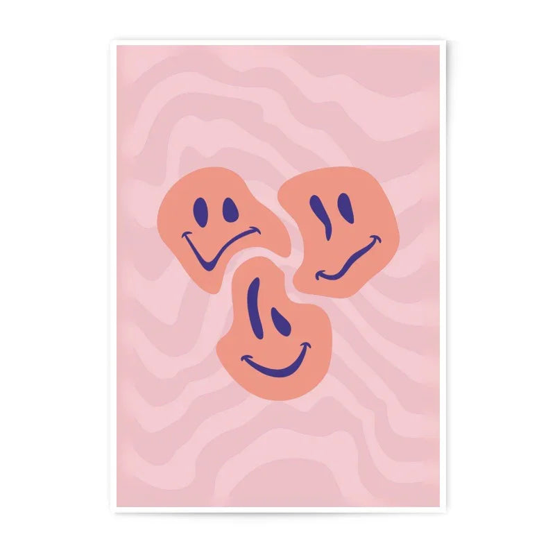 Abstract Smiley Face Photographic Print, Trendy Art Print, Pink Wave Decor, Modern Wall Art, Happy Faces Print, Cool Room Decor - Tawshia