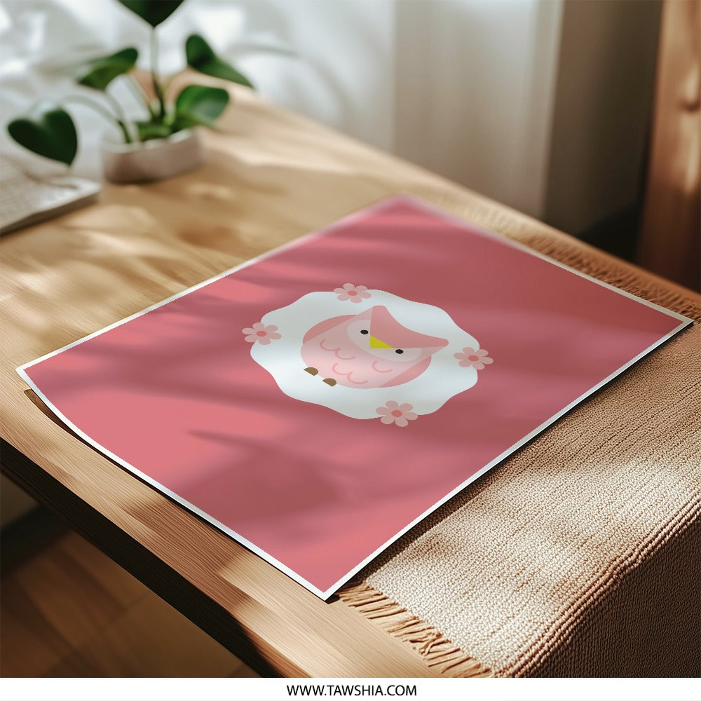 Pink Owl Photographic Prints, Cute Owl Art, Nursery Decor, Baby Room Art, Kids Room Prints, Floral Owl Prints, Childrens Wall Art - Tawshia