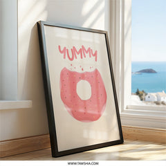 Yummy Donut Wall Art, Foodie Decor Print, Cute Dessert Illustration, Kitchen Wall Decor, Sweet Treat Art, Fun Wall Art - Tawshia