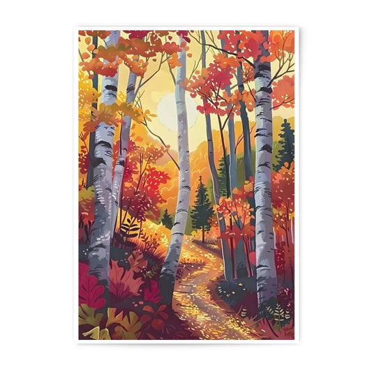 Autumn Forest Photographic Print, Birch Trees Art Print, Fall Landscape Wall Decor, Nature Photography, Colorful Woodland Scene, Wall Art - Tawshia