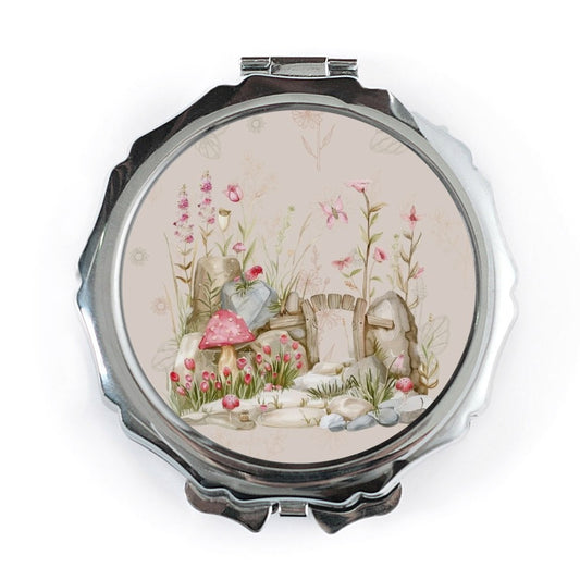 Mushroom Garden Pocket Mirror, Floral Pocket Mirror, Cottagecore Pocket Mirror, Pocket Mirror Gift, Compact Mirror - Tawshia
