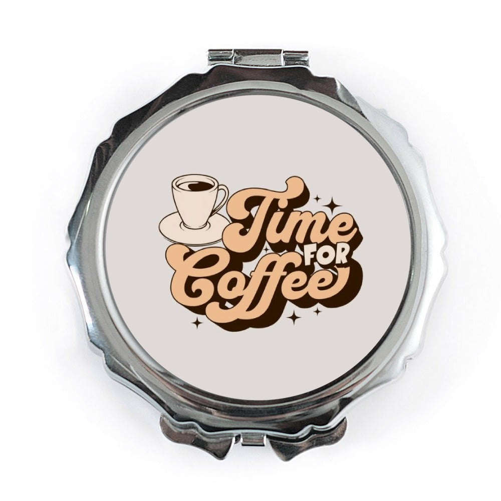 Time For Coffee Pocket Mirror, Coffee Lover Gift, Retro Coffee Design, Compact Mirror for Travel, Cute Gift for Her, Morning Coffee - Tawshia