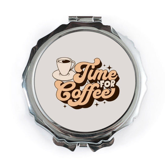 Time For Coffee Pocket Mirror, Coffee Lover Gift, Retro Coffee Design, Compact Mirror for Travel, Cute Gift for Her, Morning Coffee - Tawshia