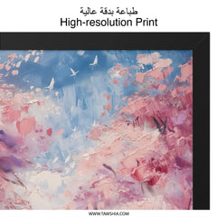 Cherry Blossom Wall Art, Girl in Pink Dress Art, Floral Scenery Painting, Impressionist Wall Decor, Spring Season Art Print - Tawshia