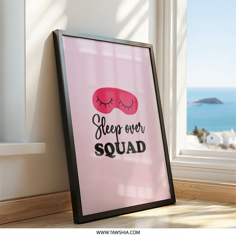 Sleepover Squad Wall Art, Girly Room Decor, Pink Party Decor, Fun Wall Decor, Sleep Mask Art, Best Friends Gift, Gift for Her - Tawshia