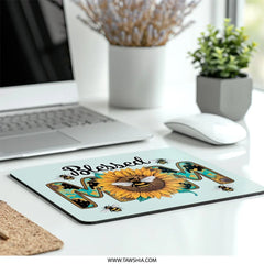 Blessed Mom Mouse Pad, Sunflower Mouse Pad, Honey Bee Mouse Pad, Mothers Day Gift, Gift For Mom, Decorative Mouse Pad - Tawshia
