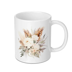 Boho Floral Mug, Rose and Pampas Grass, Rustic Flower Cup, Watercolor Bouquet Design, Chic Coffee Mug, Elegant Gift Idea - Tawshia