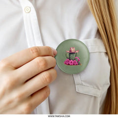 Cactus Pinback Button, Cowboy Hat, Desert Flower Pin, Western Style, Cute Novelty Badge, Trendy Accessories, Gift for Plant Lovers - Tawshia