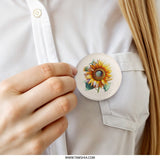 Sunflower Pinback Button, Floral Art Pin, Cute Summer Accessory, Botanical Badge, Trendy Pin, Gift Idea, Flower Lover Button, Nature - Tawshia