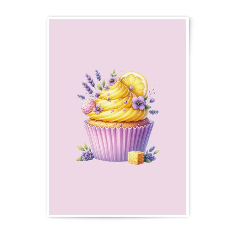 Lemon Cupcake Photographic Print, Floral Art, Kitchen Decor, Dessert Wall Art, Sweet Treat Prints, Lavender Flower Print - Tawshia