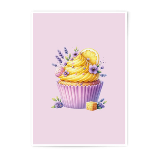 Lemon Cupcake Photographic Print, Floral Art, Kitchen Decor, Dessert Wall Art, Sweet Treat Prints, Lavender Flower Print - Tawshia