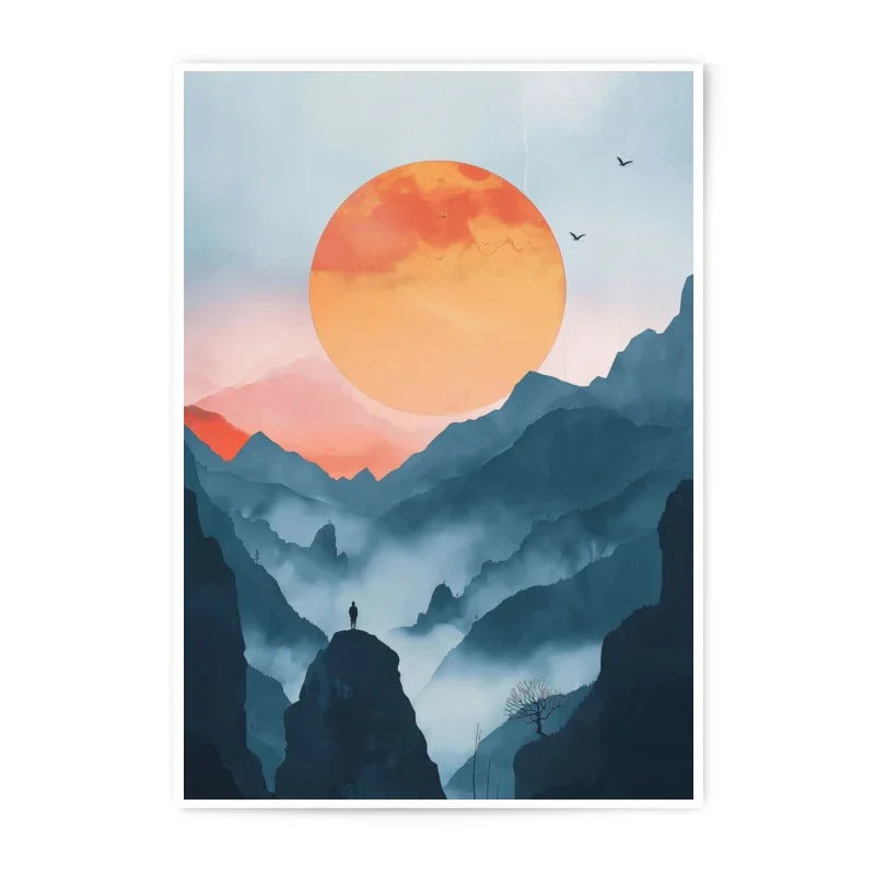 Mountain Sunset Photographic Print, Landscape Art Print, Nature Wall Decor, Scenery Poster, Home Decor - Tawshia