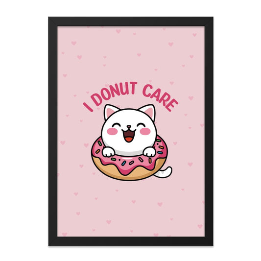 Funny Cat Wall Art, I Donut Care, Cute Cat Print, Cat Lover Gift, Kawaii Wall Decor, Sweet Treat Art, Playful Illustration - Tawshia