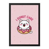 Funny Cat Wall Art, I Donut Care, Cute Cat Print, Cat Lover Gift, Kawaii Wall Decor, Sweet Treat Art, Playful Illustration - Tawshia