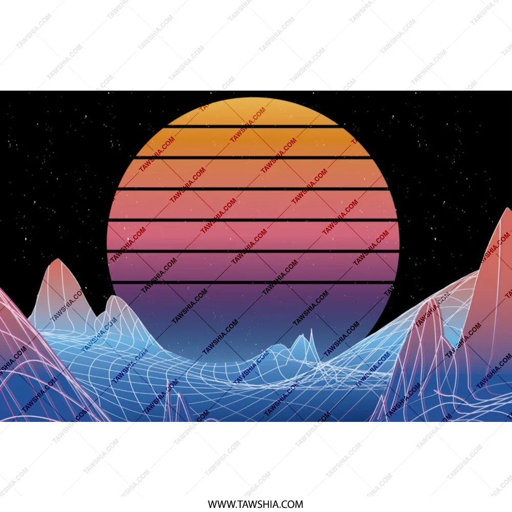 Retro Futuristic Sunset with Mountains Art product