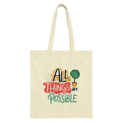 All Things Are Possible Tote Bag, Inspirational Quote Tote, Motivational Bag, Positive Vibes Tote, Everyday Bag, Shopping Tote - Tawshia