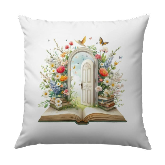 Floral Door Pillow, Book Lover Gift, Garden Gate Design, Butterfly Home Decor, Reading Nook Cushion, Spring Pillow - Tawshia