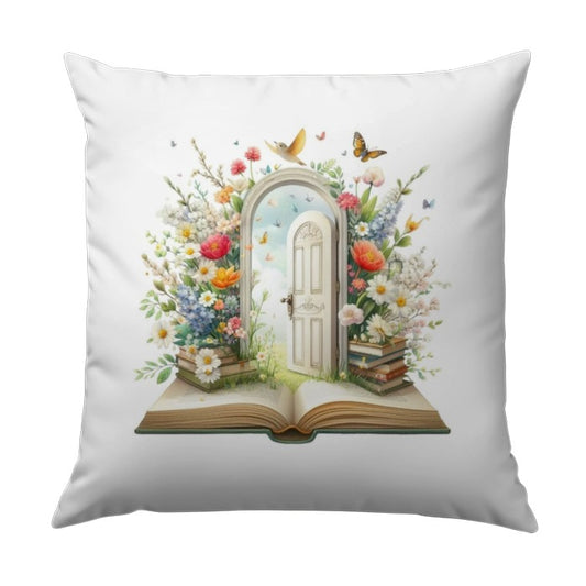 Floral Door Pillow, Book Lover Gift, Garden Gate Design, Butterfly Home Decor, Reading Nook Cushion, Spring Pillow - Tawshia