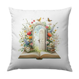 Floral Door Pillow, Book Lover Gift, Garden Gate Design, Butterfly Home Decor, Reading Nook Cushion, Spring Pillow - Tawshia