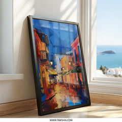 European Street Wall Art, Cityscape Painting Print, Colorful Town View, Abstract Impressionist Art, Home Decor, Gallery Wall Art - Tawshia