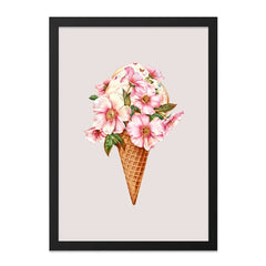 Floral Ice Cream Wall Art, Pink Flowers Print, Unique Home Decor, Sweet Treat Art, Whimsical Kitchen Art, Dessert Wall Decor - Tawshia