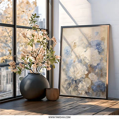 Floral Wall Art Print, Blue and White Peony Flower Painting, Elegant Home Decor, Botanical Art Print, Gift for Her, Framed Wall Art - Tawshia