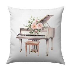 Piano Pillow, Floral Piano Art, Music Room Decor, Musical Instrument Accent Pillow, Unique Home Decor, Gift for Pianist, Grand Piano Design - Tawshia