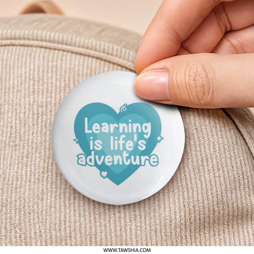 Learning Adventure Pinback Button, Inspirational Button, Cute Heart Pin, Positive Affirmation Button, Teacher Gift, Student Encouragement - Tawshia