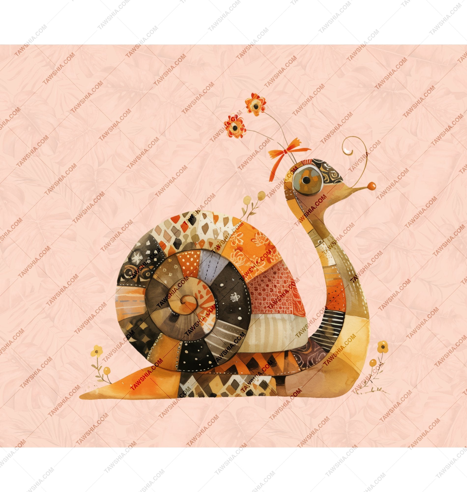 Adorable Patchwork Style Cartoon Snail Painting Print product type