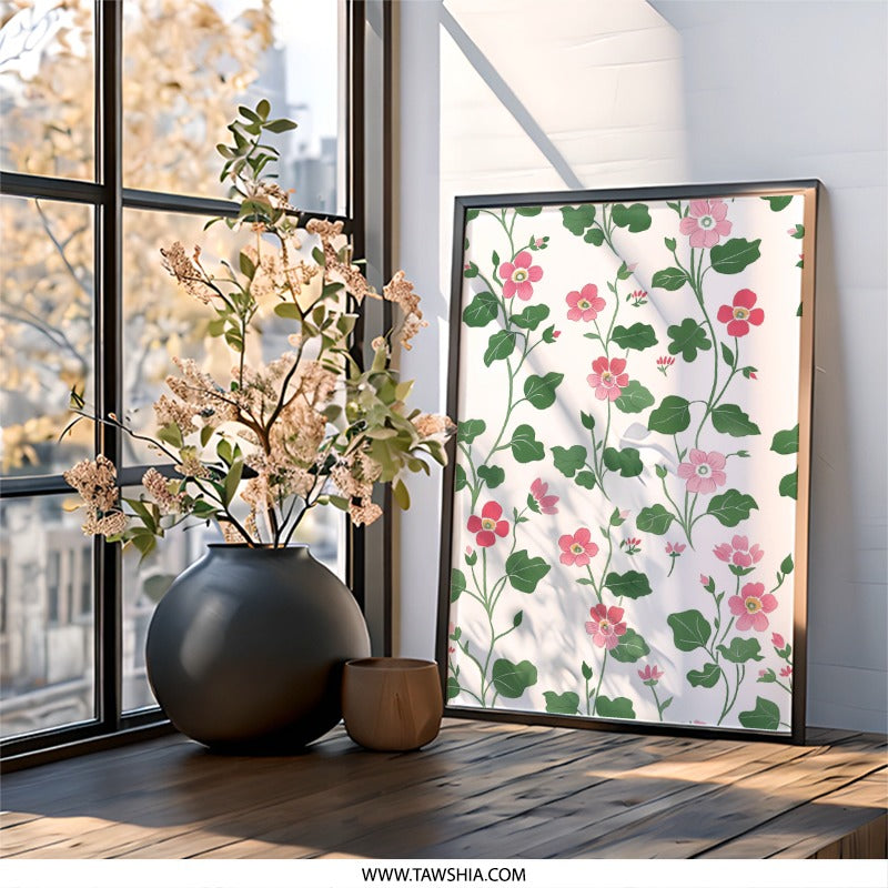 Pink Floral Wall Art, Botanical Print, Flower Decor, Floral Pattern Art, Trendy Home Decor, Modern Wall Decor, Housewarming Gift - Tawshia