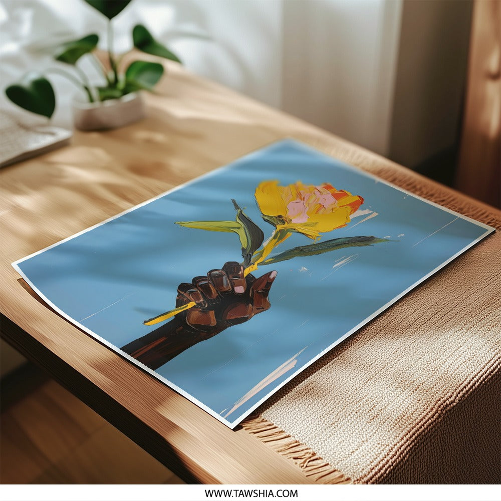 Yellow Flower Photographic Print, Hand Holding Flower Art, Modern Art Print, Floral Wall Decor, Home Decor, Trendy Print - Tawshia