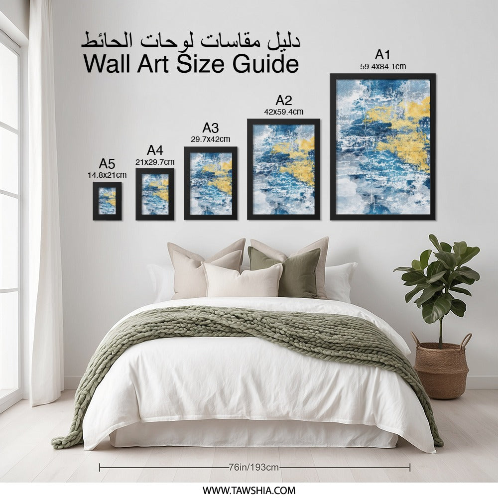 Abstract Blue and Gold Wall Art, Modern Art Print, Textured Wall Decor, Contemporary Home Decor, Living Room Art - Tawshia