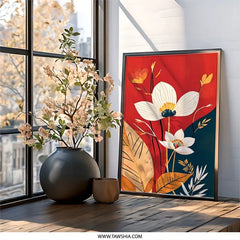 Floral Wall Art Print, Modern Flower Art, Botanical Art Print, Red and Blue Wall Decor, Abstract Flower Painting - Tawshia