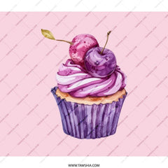 Cherry Cupcake BackPack, Sweet Treat Art BackPack, Dessert Lover School Bag, Unique Foodie BackPack, Gift for Baker BackPack, Purple Theme - Tawshia