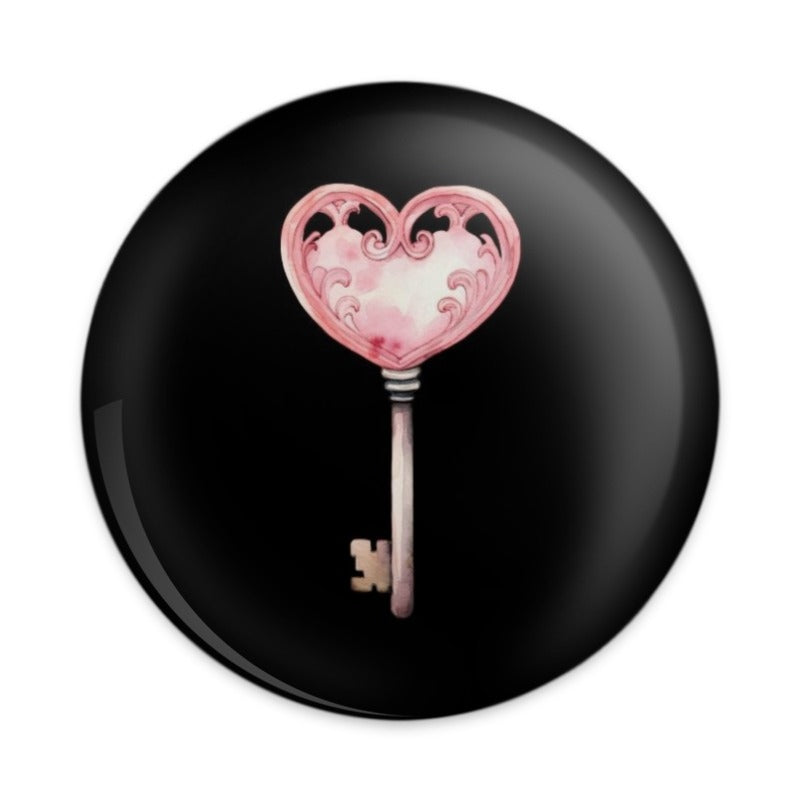 Heart Key Pinback Button, Watercolor Love Key Button, Romantic Gift Pin, Unique Heart Key Pinback Button, Heart Button, Key Button - Tawshia