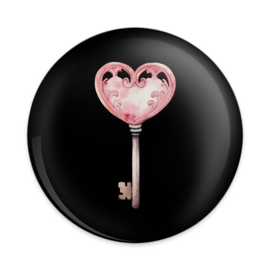 Heart Key Pinback Button, Watercolor Love Key Button, Romantic Gift Pin, Unique Heart Key Pinback Button, Heart Button, Key Button - Tawshia