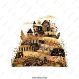 Whimsical Village Pillow, Hillside Homes Design, Unique Home Decor, Artistic Accent Pillow, Charming Illustration Pillow - Tawshia