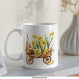 Daffodil Flower Mug, Floral Cart Design, Spring Garden Mug, Unique Flower Gift, Cute Mug, Easter Mug, Gardening Gift Mug, Yellow Flower Mug - Tawshia